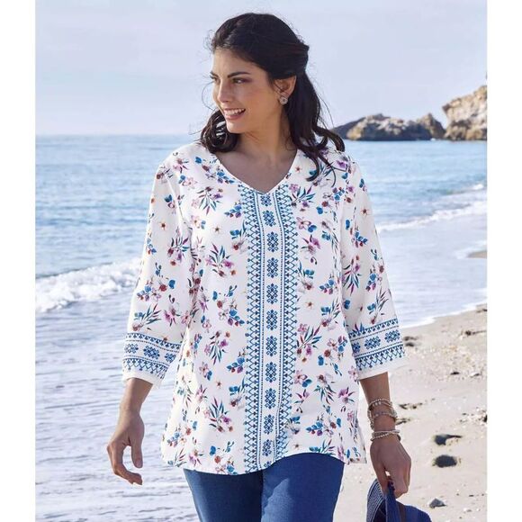 Atlas for Women Womens/Ladies Floral Crepe Blouse / White - Picture 2 of 2